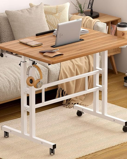 SDHYL 31.5 inches Movable Laptop Desk with Mouse Board Adjustable Height and Angle Anti-Slip Workstation Home Office Desk with Tablet Slot Portable Student Desk, Oak - LeafyLoom