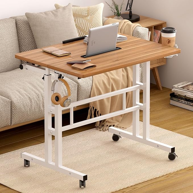 SDHYL 31.5 inches Movable Laptop Desk with Mouse Board Adjustable Height and Angle Anti-Slip Workstation Home Office Desk with Tablet Slot Portable Student Desk, Oak - LeafyLoom
