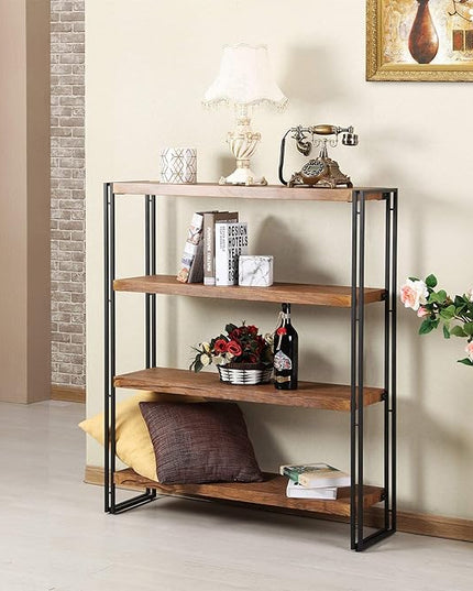 4 Tier Bookshelf Rustic Industrial Bookcase with Modern Open Wood Shelves, Brown - LeafyLoom