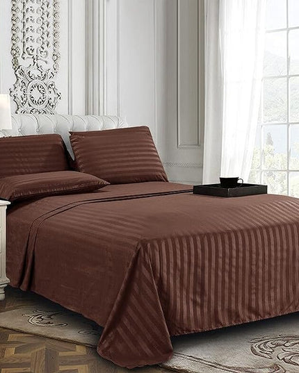 Elegant Comfort Best, Softest, Coziest 6-Piece Sheet Sets! - 1500 Premier Hotel Quality Luxurious Wrinkle Resistant 6-Piece DAMASK STRIPE Bed Sheet Set, King Chocolate Brown - LeafyLoom