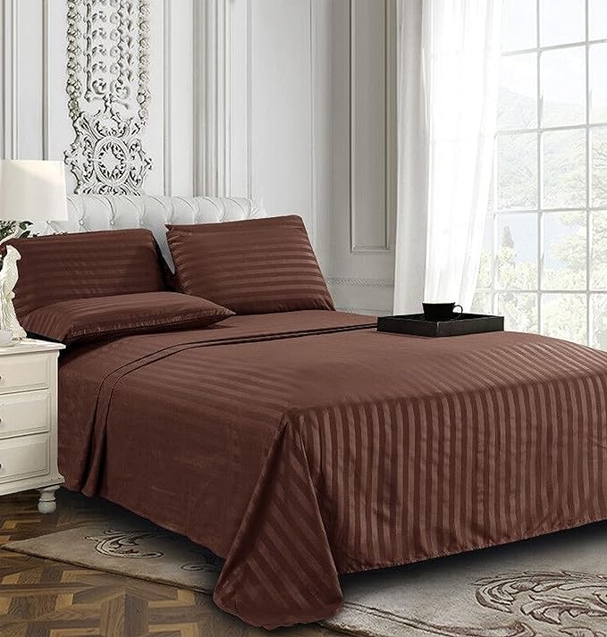 Elegant Comfort Best, Softest, Coziest 6-Piece Sheet Sets! - 1500 Premier Hotel Quality Luxurious Wrinkle Resistant 6-Piece DAMASK STRIPE Bed Sheet Set, King Chocolate Brown - LeafyLoom