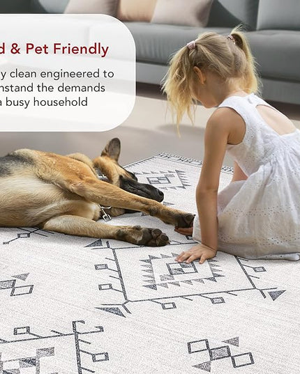 nuLOOM Evalyn Southwestern Machine Washable Ultra Thin Area Rug, 6x9, Cream - LeafyLoom