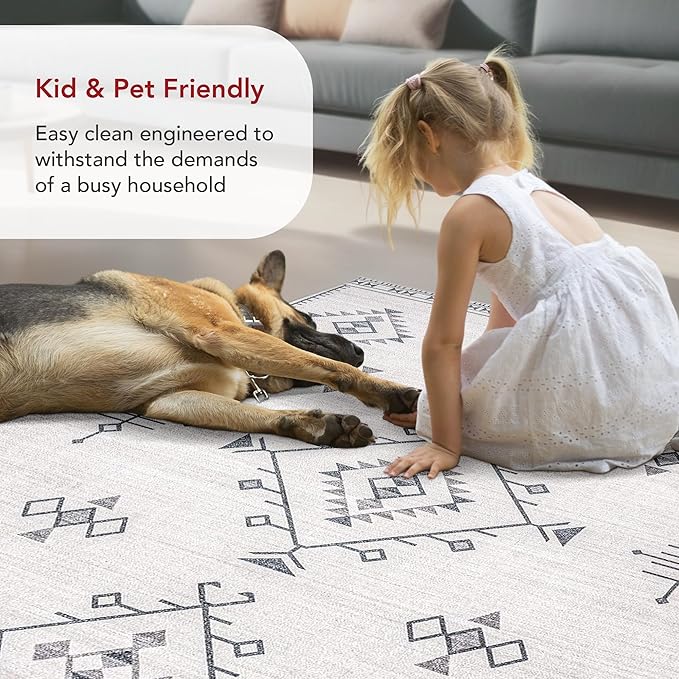 nuLOOM Evalyn Southwestern Machine Washable Ultra Thin Runner Rug, 2' 6" x 6', Cream - LeafyLoom