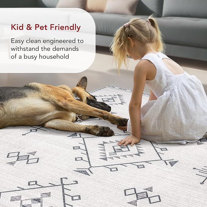 nuLOOM Evalyn Southwestern Machine Washable Ultra Thin Area Rug, 8x10, Cream - LeafyLoom