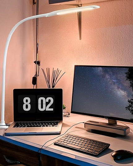 YOUKOYI LED Desk Lamp with Clamp, Architect Desk Lamp for Home Office with Touch Control, 9W Clip on Desk Lamp Swing Arm Desk Light, 3 Color Modes and Stepless Dimming Flexible Gooseneck Clamp Lamp - LeafyLoom