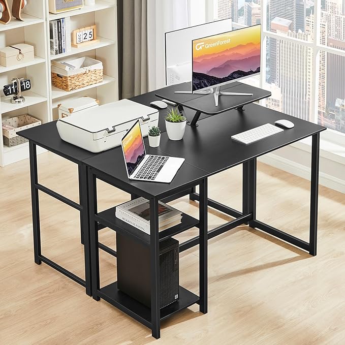 GreenForest Computer Desk with Monitor Stand,39 inch Small Desk with Reversible Storage Shelves,Gaming Desk for Small Spaces Home Office Writing Desk Study Table,Black - LeafyLoom