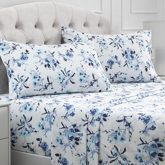 Mellanni Queen Sheets Set - 4 PC Iconic Collection Bedding Sheets & Pillowcases - Hotel Luxury, Extra Soft, Cooling Bed Sheets - Deep Pocket up to 16 inch (Queen, Madison Blue) - LeafyLoom