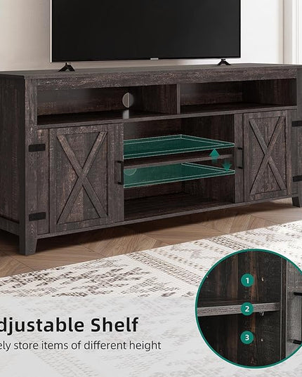 YITAHOME Highboy Farmhouse Barn Door TV Stand for 65 Inch TV, Modern Entertainment Center for 300 lbs, TV Media Console Storage TV Cabinet for Living Room, Dark Rustic Oak, 59.5” - LeafyLoom