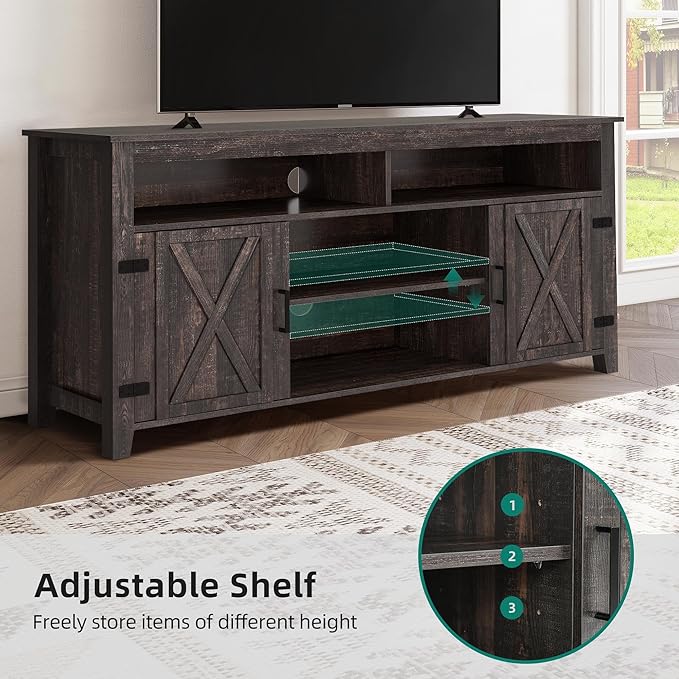 YITAHOME Highboy Farmhouse Barn Door TV Stand for 65 Inch TV, Modern Entertainment Center for 300 lbs, TV Media Console Storage TV Cabinet for Living Room, Dark Rustic Oak, 59.5” - LeafyLoom