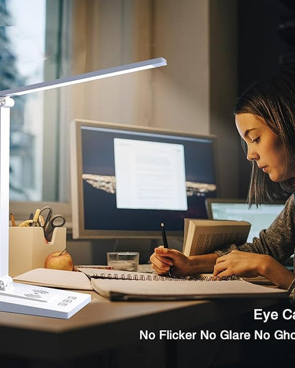 LED Desk Lamp with Wireless Charger and USB Charging Port,Desk Lamps for Home Office,Study Dimmable Table Lamp Desk Light,5 Colors Stepless Dimming,Eye-Caring Desk Lamp for College Dorm Room - LeafyLoom