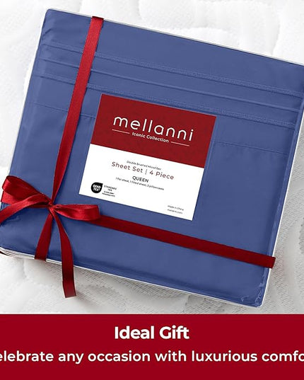 Mellanni Queen Sheets Set - 4 PC Iconic Collection Bedding Sheets & Pillowcases - Hotel Luxury, Extra Soft, Cooling Bed Sheets - Deep Pocket up to 16 inch (Queen, Blue Nova) - LeafyLoom