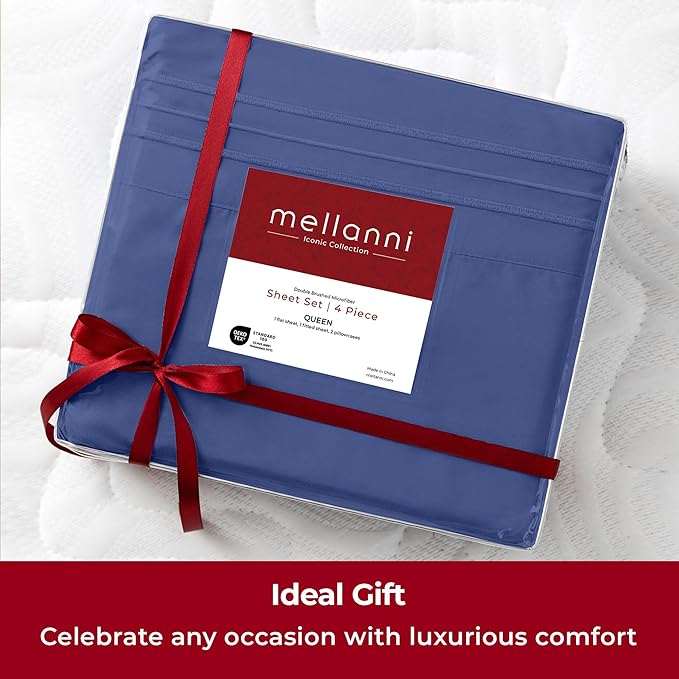 Mellanni Full Sheets Set - 4 PC Iconic Collection Bedding Sheets & Pillowcases - Hotel Luxury, Extra Soft, Cooling Bed Sheets - Deep Pocket up to 16 inch (Full, Blue Nova) - LeafyLoom