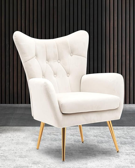 US Pride Furniture Modern Accent Chair with Ergonomic High Wingback, Microfiber Upholstered Armchair with Metal Legs for Living Room, Bedroom, Office or Vanity, Ivory - LeafyLoom