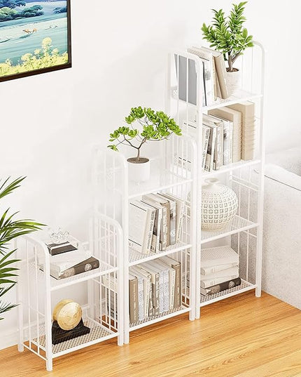 Bookshelf Storage Shelf Small Bookcase Freestanding Storage Stand for Living Room, Bedroom, Kitchen Rust Resistance, Easy Assembly Free Combination Multi-Functional Organizer (3 Tiers, White) - LeafyLoom