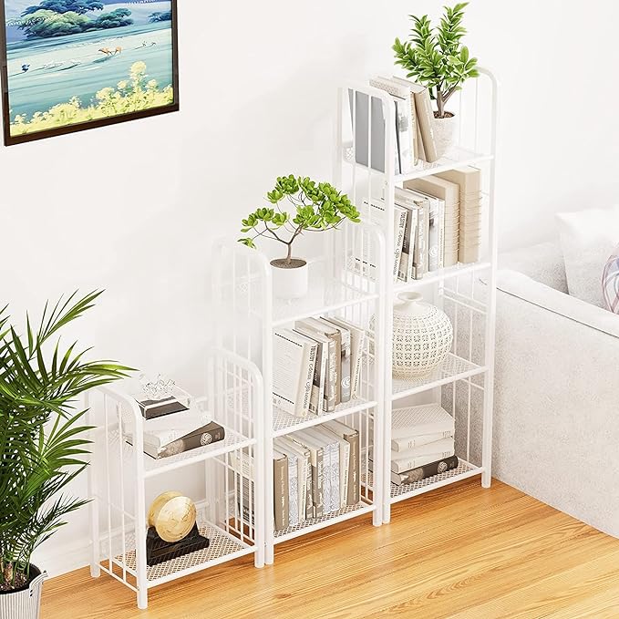 Bookshelf Storage Shelf Small Bookcase Freestanding Storage Stand for Living Room, Bedroom, Kitchen Rust Resistance, Easy Assembly Free Combination Multi-Functional Organizer (3 Tiers, White) - LeafyLoom