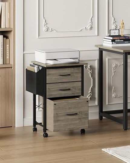 3 Drawer File Cabinet with 18'' Extended Board, Fabric Drawer, Mobile Filing Cabinet Fits A4/Letter Size Files, Rolling Printer Stand with Storage Bag, File Cabinet for Home Office, Grey - LeafyLoom