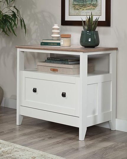 Sauder August Hill Lateral File, L: 19.53" x W: 32.28" x H: 29.25", Soft White Finish - LeafyLoom