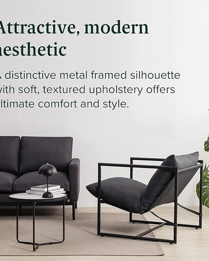 ZINUS Aidan Sling Accent Chair / Metal Framed Armchair with Shredded Foam Cushioning, Dark Grey - LeafyLoom