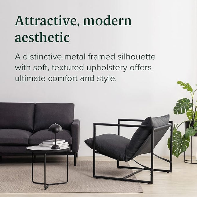 ZINUS Aidan Sling Accent Chair / Metal Framed Armchair with Shredded Foam Cushioning, Dark Grey - LeafyLoom