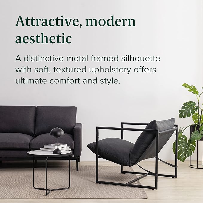 ZINUS Aidan Sling Accent Chair / Metal Framed Armchair with Shredded Foam Cushioning, Dark Grey - LeafyLoom