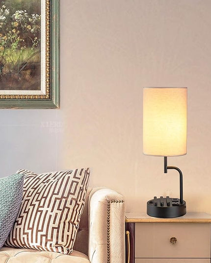 Dreamholder Table Lamp with 3 USB Charging Ports, Modern Desk Lamp with AC Outlet and Phone Stands, Perfect Bedside Lamp for Bedroom, Living Room, Office (Pack of 2), Cream - LeafyLoom