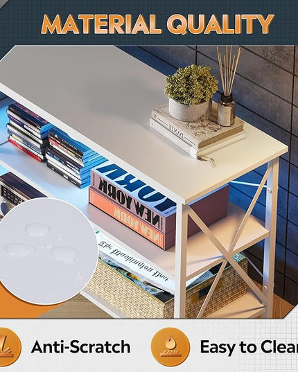 WLIVE TV Stand up to 70 Inch TV, 63" Entertainment Center with LED, TV Media Console with 3-Tier Storage Shelves for Living Room and Bedroom, White - LeafyLoom