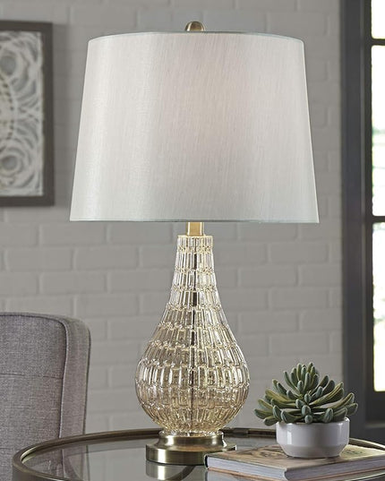 Signature Design by Ashley Latoya Contemporary 25" Curved Glass Table Lamp, Champagne - LeafyLoom