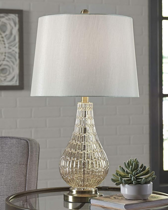 Signature Design by Ashley Latoya Contemporary 25" Curved Glass Table Lamp, Champagne - LeafyLoom
