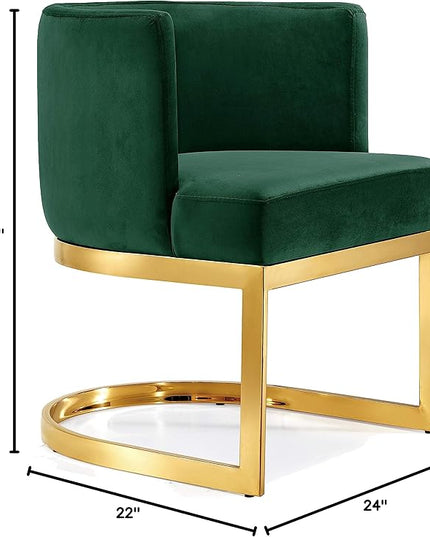 Meridian Furniture Gianna Collection Modern | Contemporary Velvet Upholstered Dining Chair with Polished Gold Metal Frame, 24" W x 22" D x 29.5" H, Green - LeafyLoom