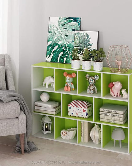 FURINNO 11107WH-GR 7 Reversible, 11-Cube, White Green - LeafyLoom