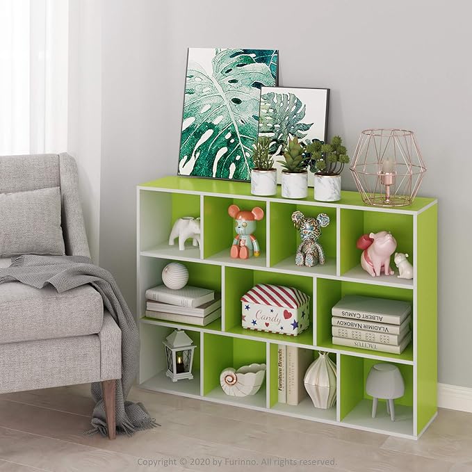 FURINNO 11107WH-GR 7 Reversible, 11-Cube, White Green - LeafyLoom