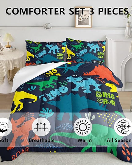 Axolotl Boys Bedding Cartoon Dinosaur Comforter Set Full Size,Cute Dinosaur Bedding Set for Boys Girls Teens Kids Adults Room Decor,Kids Comforter Set All Season,1 Quilt 2 Pillow Cases,Purple - LeafyLoom