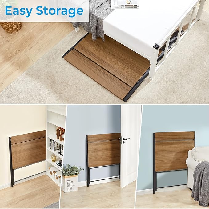 GreenForest Folding Desk No Assembly Required Large Size, 2-Tier Foldable Computer Desk with Shelf for Home Office, Space Saving Portable Laptop Study Foldable Table for Bedroom, Espresso - LeafyLoom