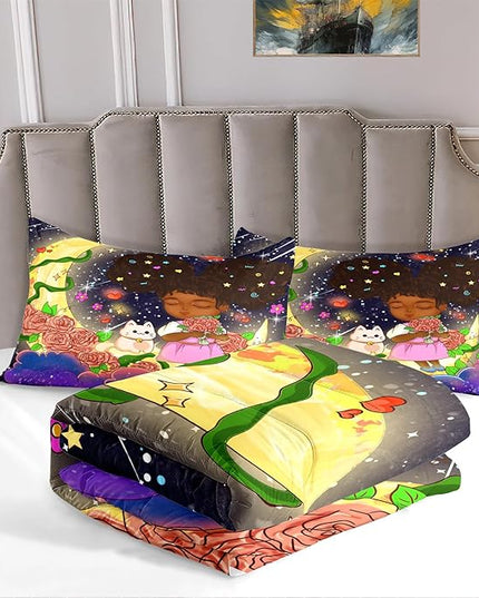3Pcs Black Girl Bedding Set - Black Girl Twin Bedding Set for Girls, Ultra Soft Microfiber African Black Girls Room Set, Black Girls Twin Comforter Set for Girls, Full (1 Comforter 1 Pillowcases) - LeafyLoom