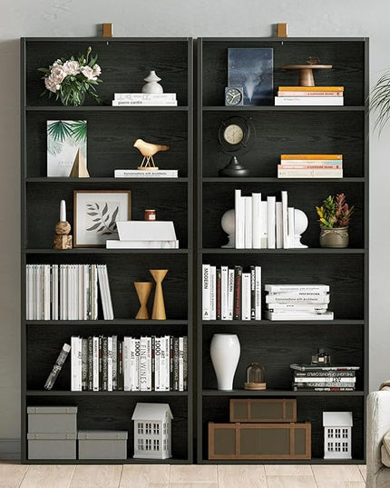 IRONCK Bookshelves and Bookcases Set of 2 Floor Standing 6 Tier Display Storage Shelves 70in Tall Bookcase Home Decor Furniture for Home Office, Living Room, Bed Room - LeafyLoom