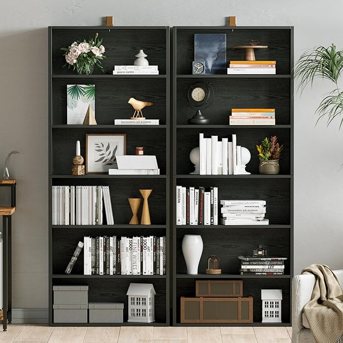 IRONCK Bookshelves and Bookcases Set of 2 Floor Standing 6 Tier Display Storage Shelves 70in Tall Bookcase Home Decor Furniture for Home Office, Living Room, Bed Room - LeafyLoom