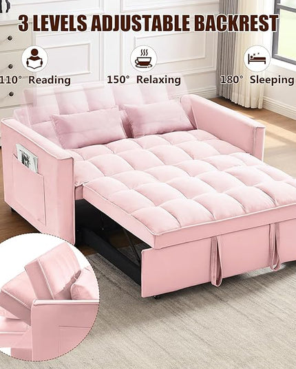 Loveseat Sofa Bed Convertible Chair with 2 Pockets & 2 Pillows for Living Room, Pink - LeafyLoom