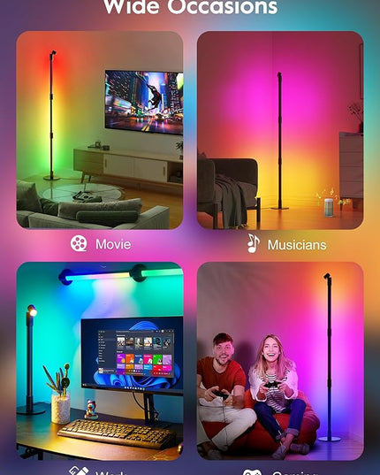Brightown LED Floor Lamp, Smart RGB Corner Lamp with App and Remote Control, 16 Million Colors, Music Sync, Timer Setting, 360° Rotatable Tube - Ideal for Bedroom, Living Room, Home Office, 2 Pack - LeafyLoom