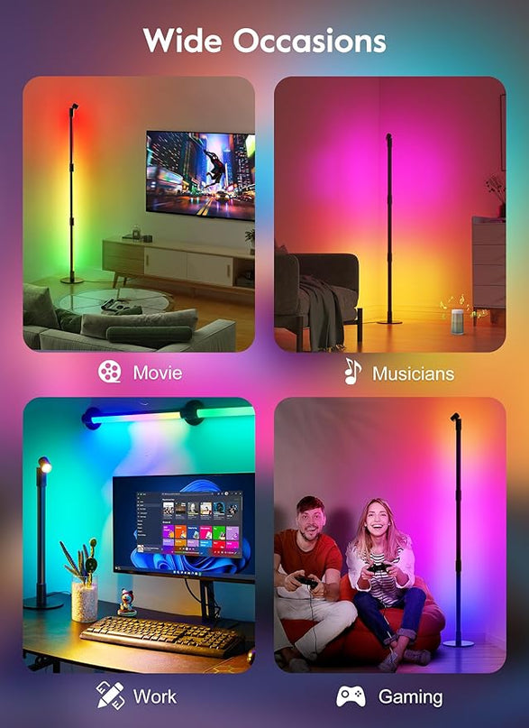 Brightown LED Floor Lamp, Smart RGB Corner Lamp with App and Remote Control, 16 Million Colors, Music Sync, Timer Setting, 360° Rotatable Tube - Ideal for Bedroom, Living Room, Home Office, 2 Pack - LeafyLoom