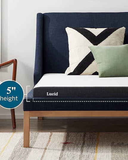 Lucid 5 Inch Gel Memory Foam Mattress - Firm Feel - Gel Infusion - Memory Foam Infused with Bamboo Charcoal - Breathable Cover - Queen - LeafyLoom