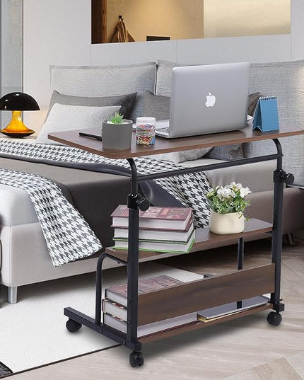 Portable Desk Small Desks for Small Spaces Laptop Table Brown Rolling Adjustable Desk on Wheels Mobile Couch Desk for Bedroom Home Office Computer Standing Desk Student Desk with Storage 32x16 Inch - LeafyLoom