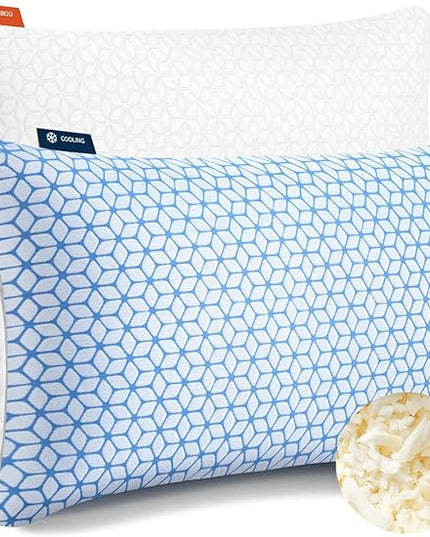 Shredded Memory Foam Pillows Queen Size Set of 2, Cooling Firm Pillows Queen Size 2 Pack for Bed, Adjustable for Side Back Stomach Sleepers - LeafyLoom