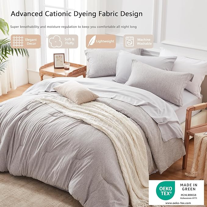 UNILIBRA 7 Pieces Bed in a Bag Full Size Comforter Sets, Grey Full Bed Set Soft for All Seasons - Cationic Dyeing Bedding Set with Comforter, Flat Sheet, Fitted Sheet, Pillowcases & Shams - LeafyLoom