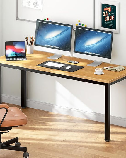 DlandHome 63 inches X-Large Computer Desk, Composite Wood Board, Decent and Steady Home Office Desk/Workstation/Table, BS1-160TB Teak and Black Legs, 1 Pack - LeafyLoom