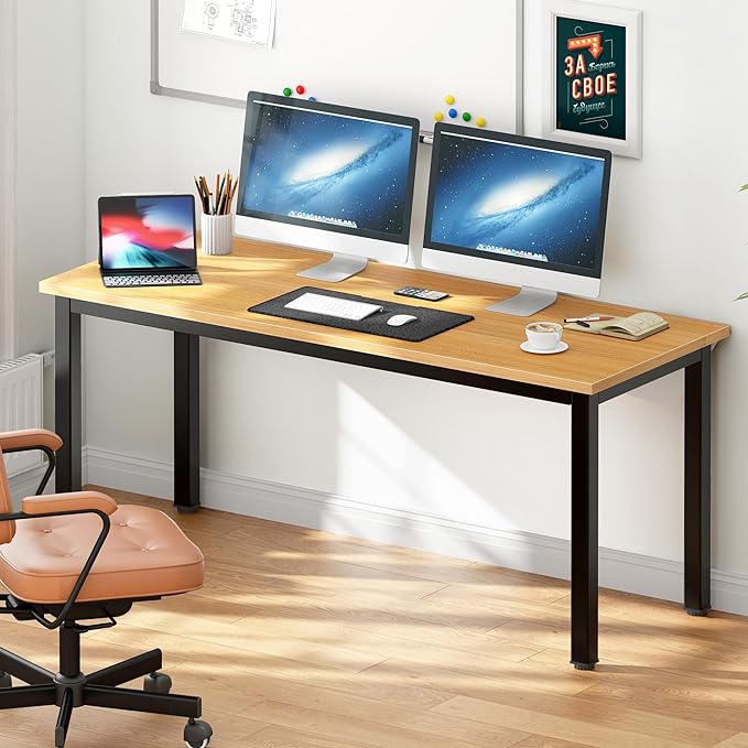 DlandHome 63 inches X-Large Computer Desk, Composite Wood Board, Decent and Steady Home Office Desk/Workstation/Table, BS1-160TB Teak and Black Legs, 1 Pack - LeafyLoom