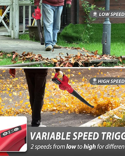 PowerSmart Cordless Leaf Blower with Battery and Charger, 2 Speed Mode, 20V Electric Lightweight Small Battery Powered Leaf Blower for Lawn Care, Patio, Jobsite - LeafyLoom