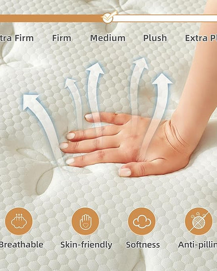 King Size Mattress, 10 Inch King Mattress with Pocket Spring and Memory Foam for Pressure Relief, Motion Isolation, Edge Support, Medium Firm Mattress in a Box, CertiPUR-US, White - LeafyLoom