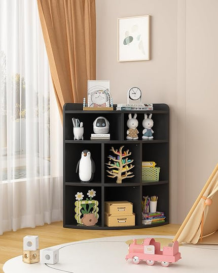 Vecelo 3-Tier Corner Cabinet with 8 Cubbies, Wooden Cube Storage Organizer, Modern Corner Bookshelf Units for Bedroom, Living Room, Study Room, Black - LeafyLoom