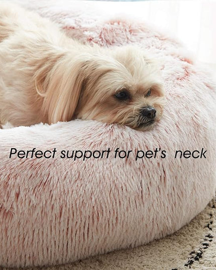 WESTERN HOME WH Calming Dog Bed & Cat Bed, Anti-Anxiety Donut Dog Cuddler Bed, Warming Cozy Soft Dog Round Bed, Fluffy Faux Fur Plush Dog Cat Cushion Bed for Small Medium Dogs and Cats WESTERNHOME