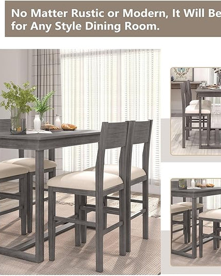 Farmhouse Style Counter Height Minimalism 1 Rectangular Chairs, Easy Clean & Assembly, Room, Kitchen, Small Place, 5 Piece Dining Table Set, Gray 4 - LeafyLoom